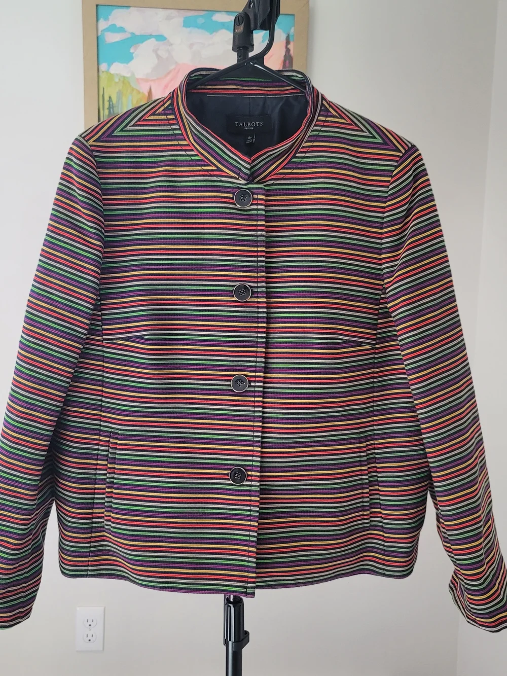NWT TALBOTS Rainbow Stripe Blazer Mandarin Collar Women's Multicolor Size 16P
